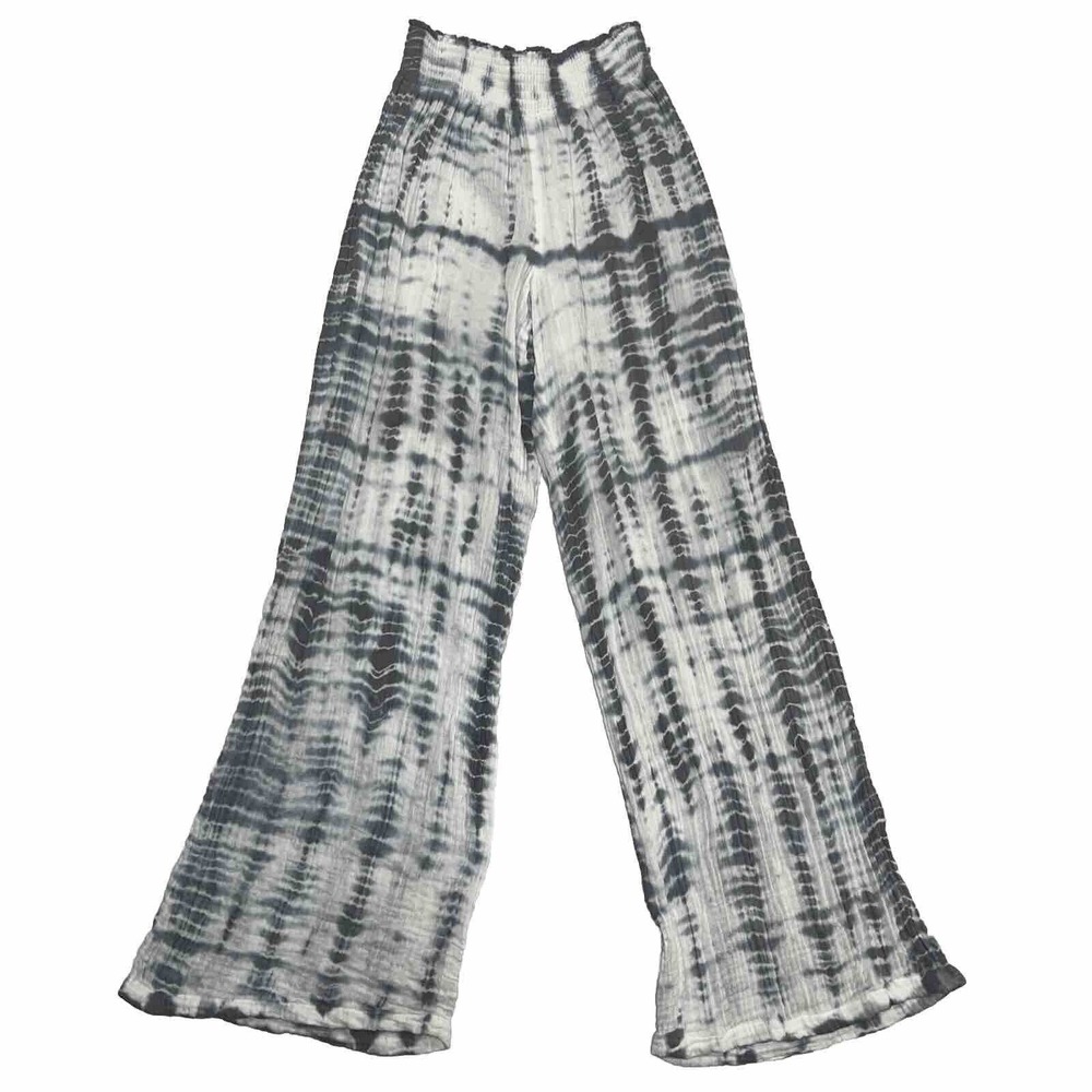 MICHAEL STARS SMOCKED WIDE LEG PANT, Blue Gray TIE-DYED, $158 M Medium